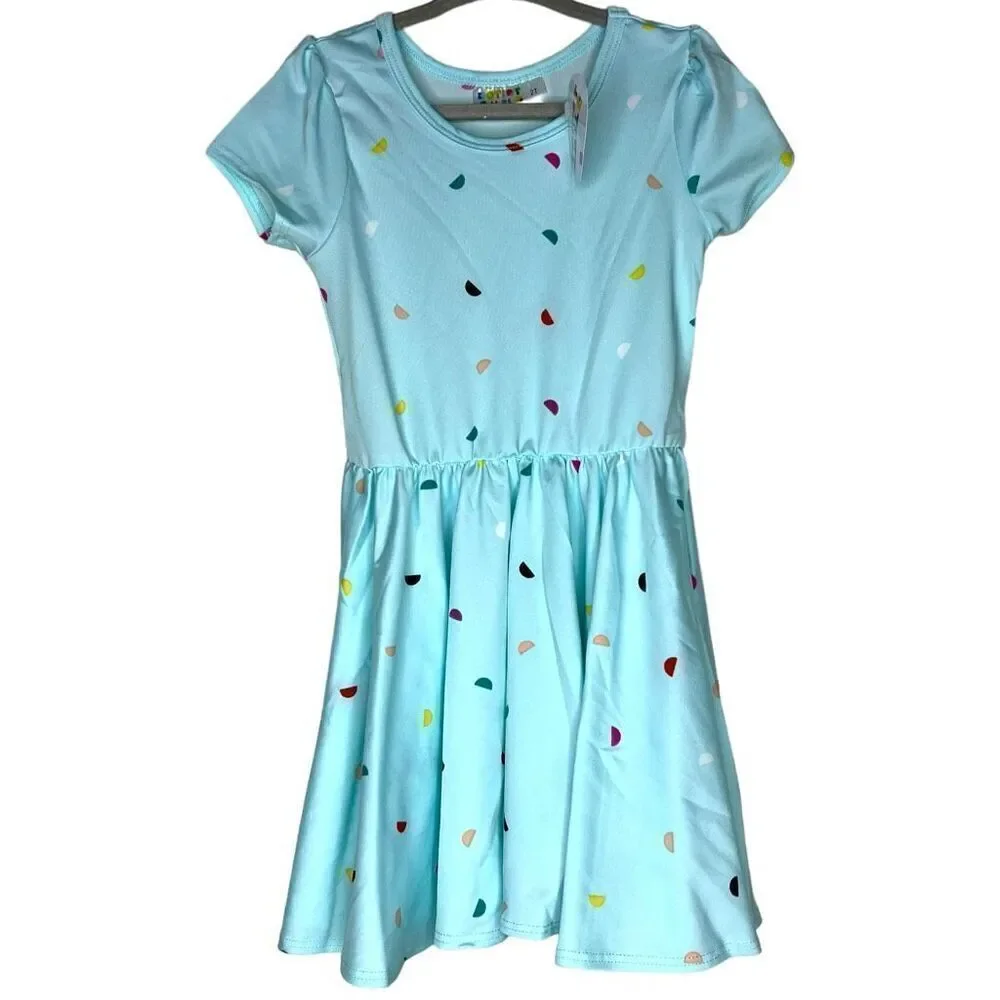 NEW Dot Dot Smile Blue Multicolor Half Moons Cap Sleeve Dress 2T